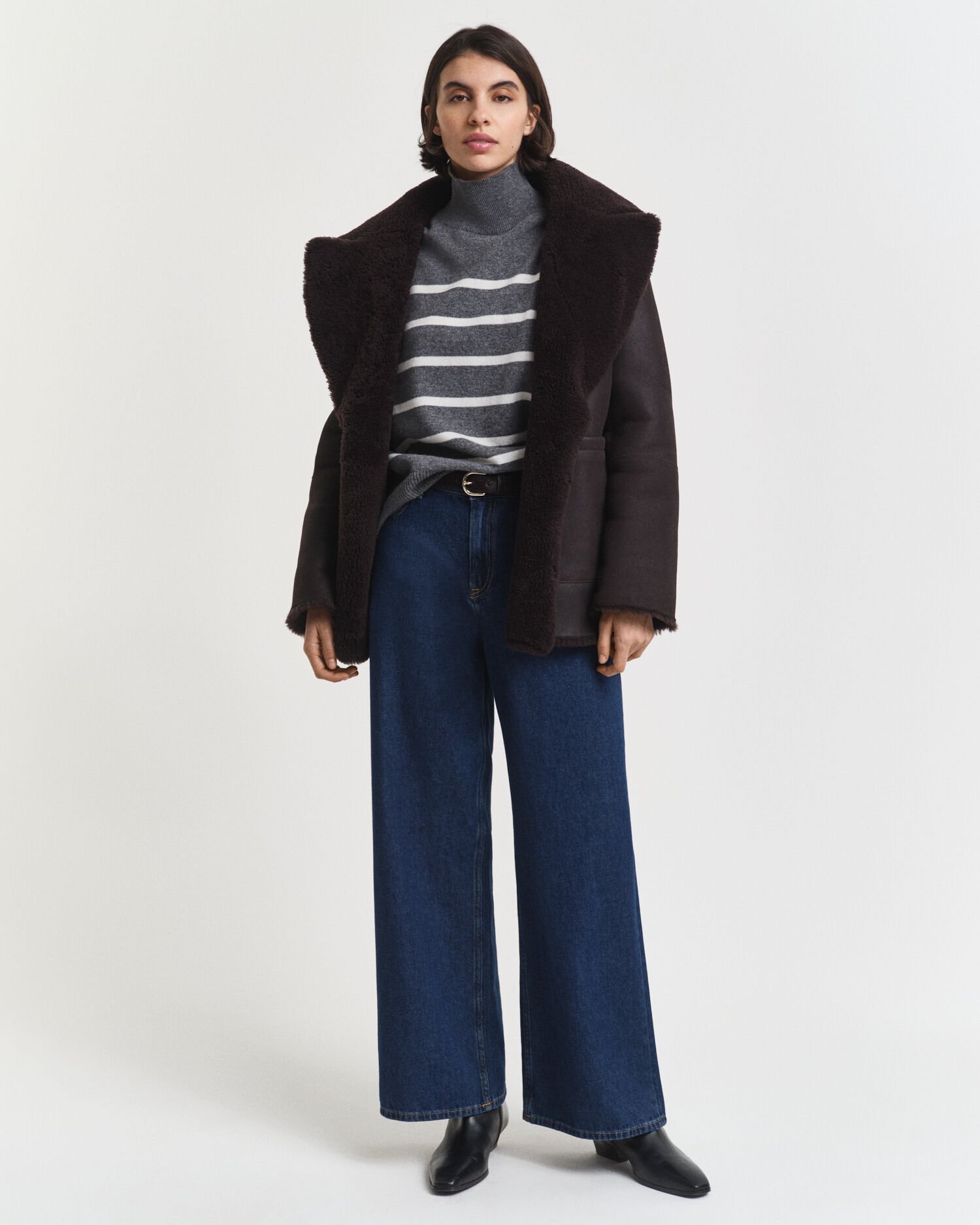 Striped Superfine Lambswool Turtleneck Sweater