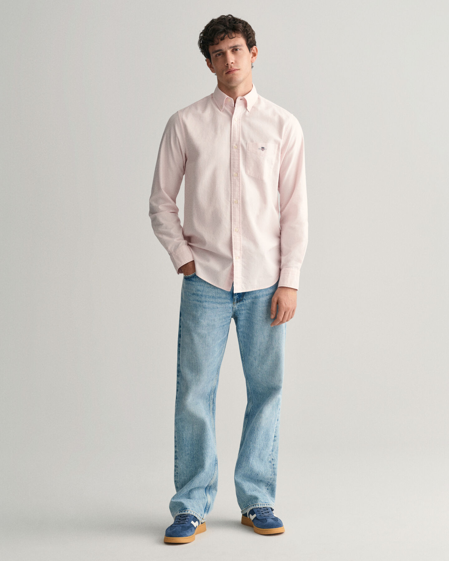Men's Washed Oxford Button Down Long Sleeve Shirt