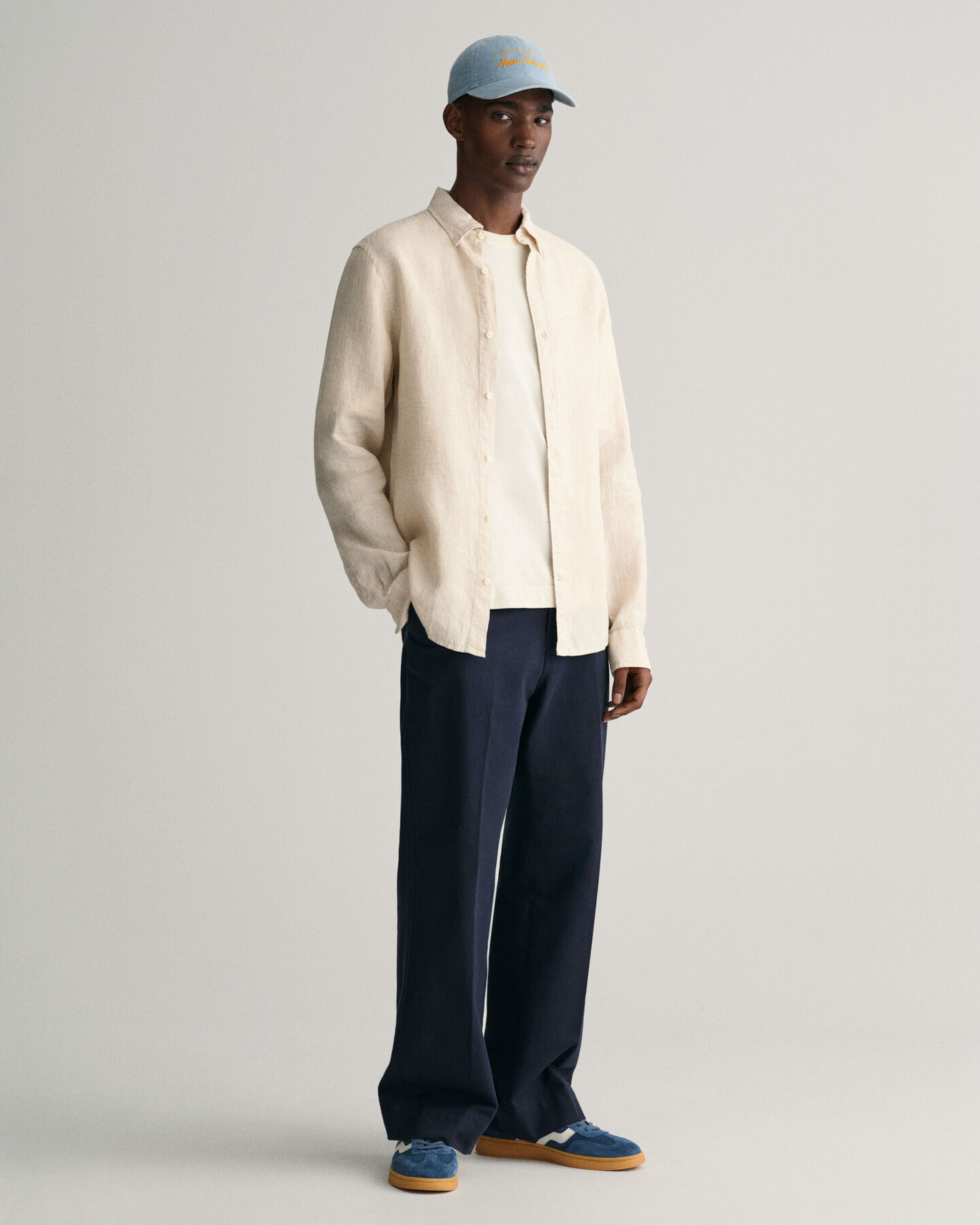 Slim Fit Houndstooth Linen Shirt