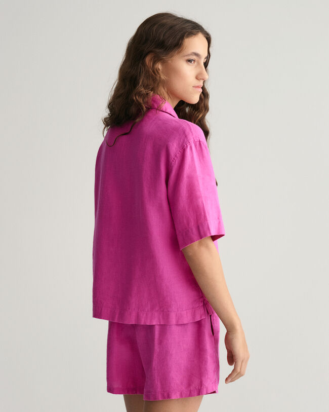 Teen Girls Boxy Linen Short Sleeve Shirt