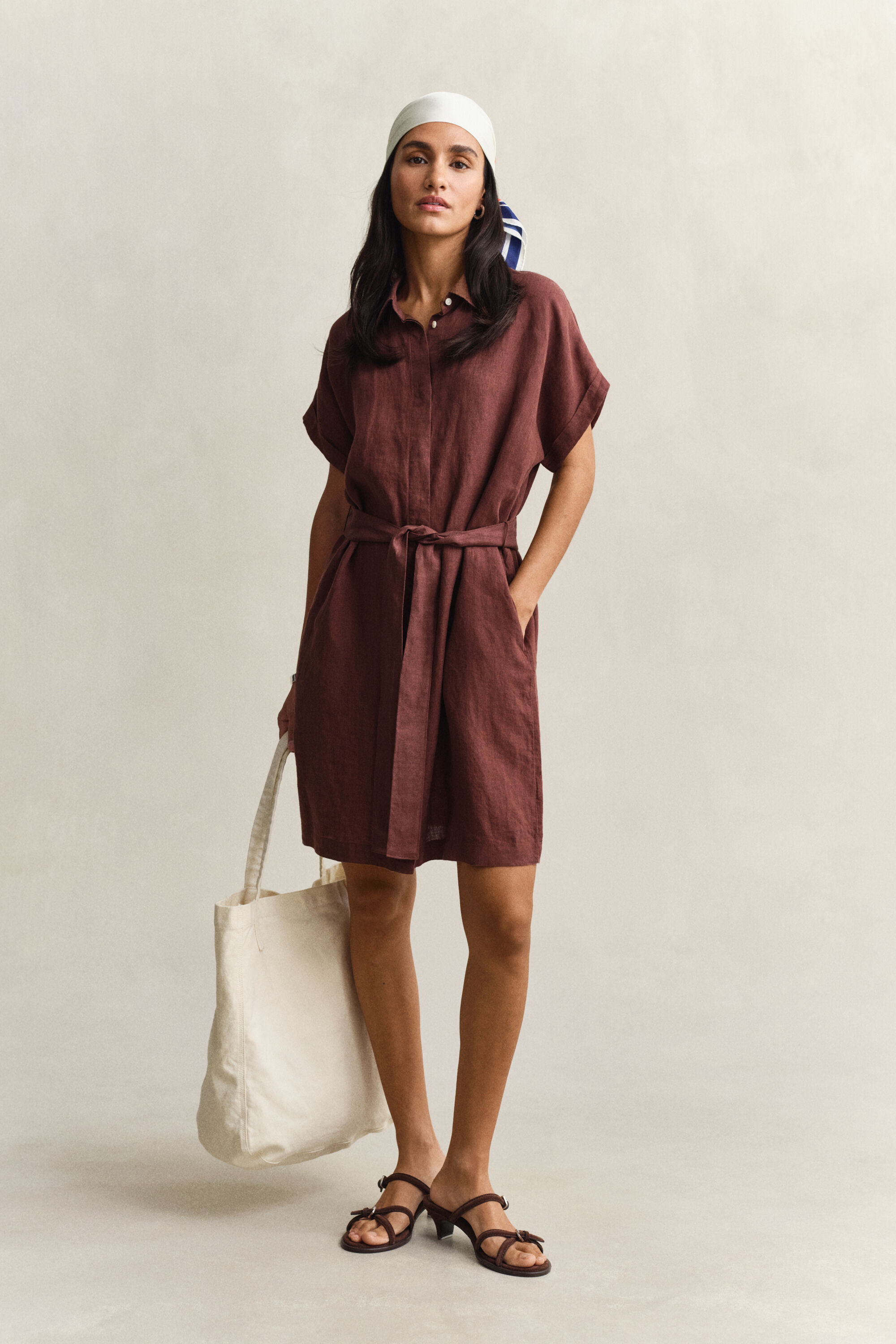 Linen Cap Sleeve Shirt Dress