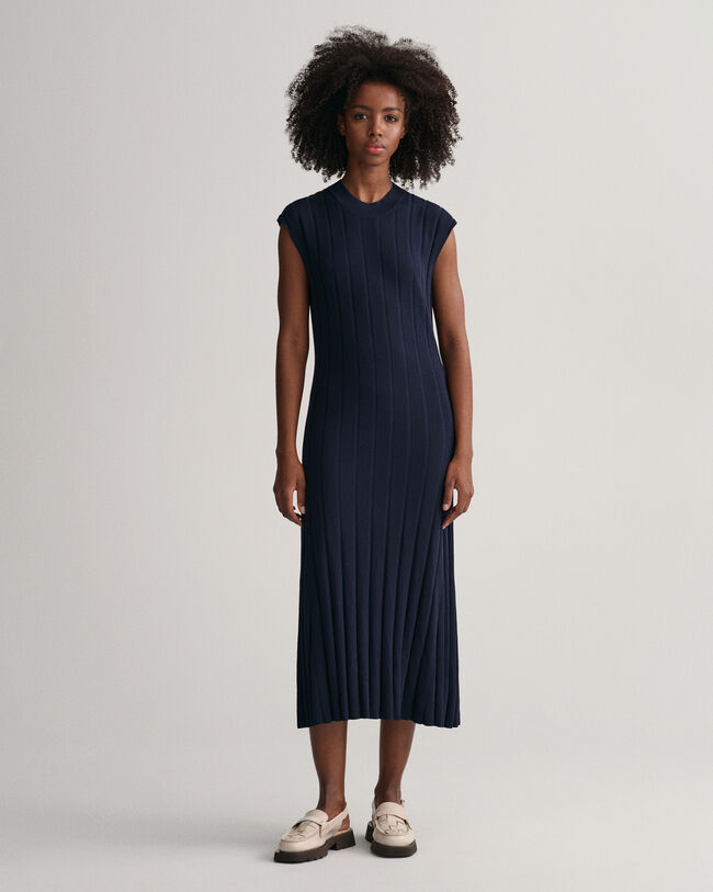 Rib Knit Crew Neck Sleeveless Dress