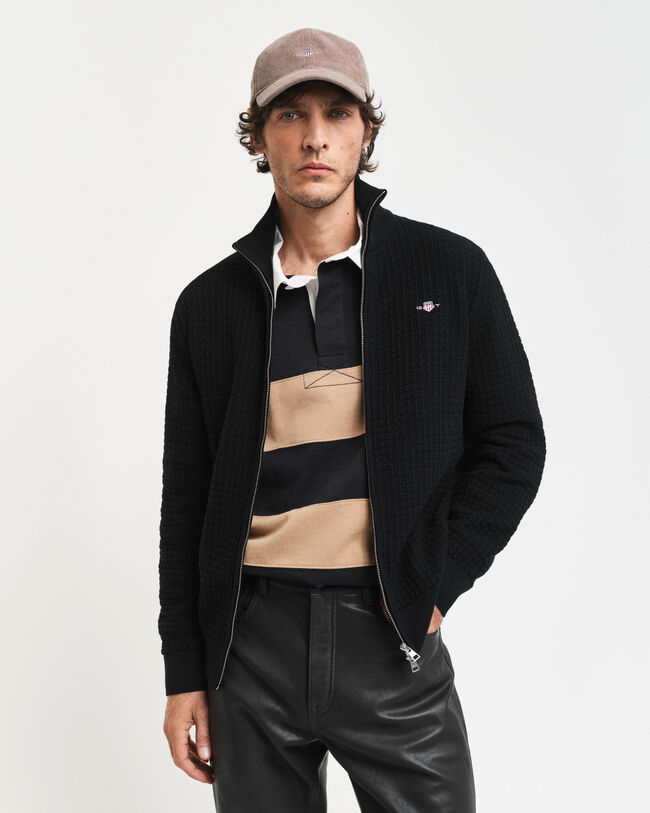 Textured Cotton Zip Cardigan