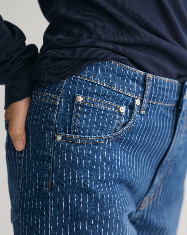 Straight Leg Striped Cropped Jeans