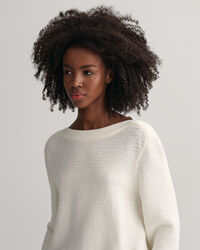 Textured Cotton Boat Neck Sweater
