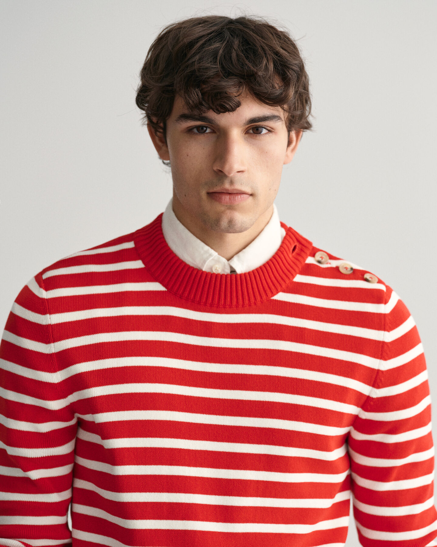 Breton Striped Shiny Cotton Crew Neck Sweater