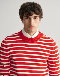 Breton Striped Shiny Cotton Crew Neck Sweater