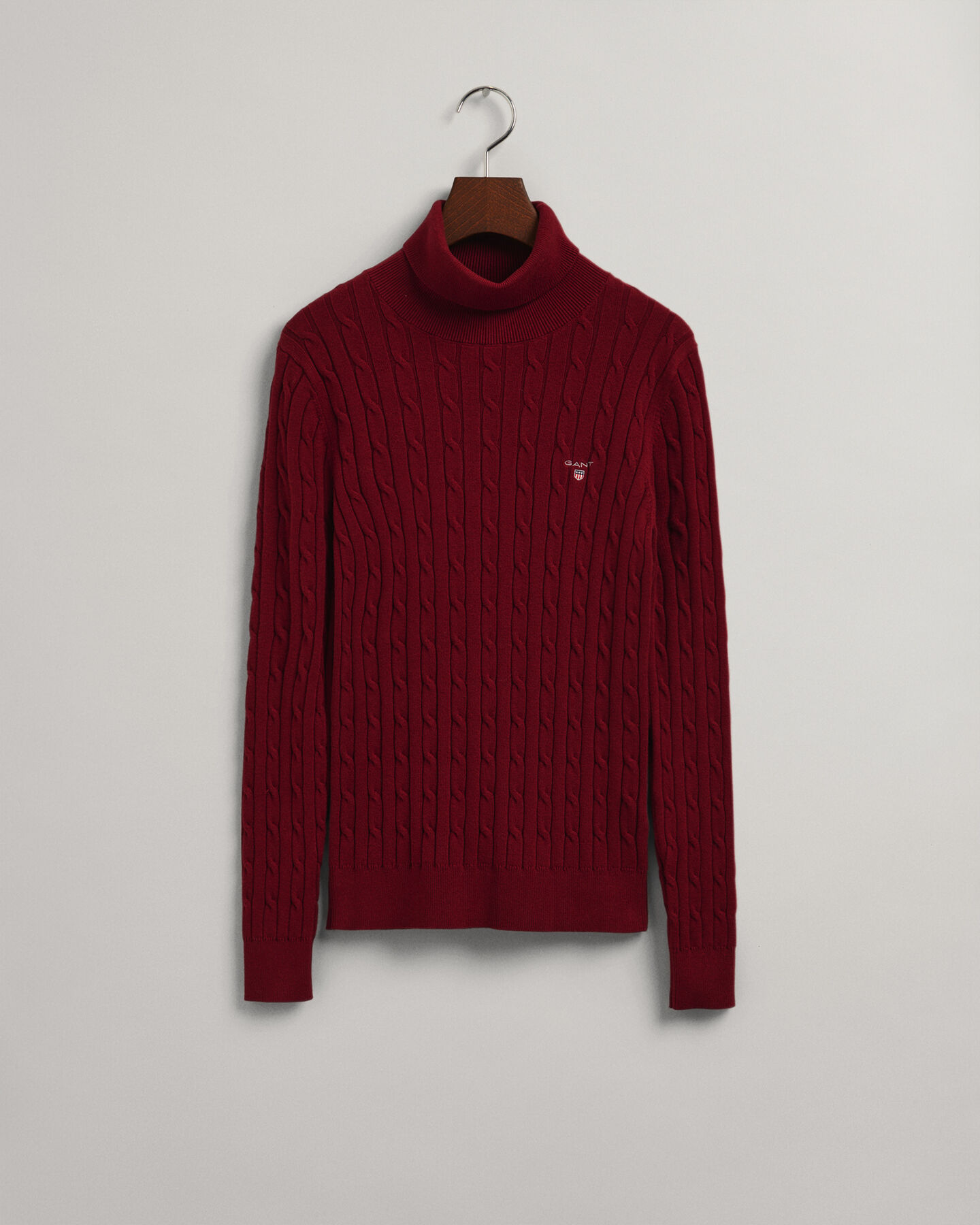 Stretch Cotton Cable Turtleneck
