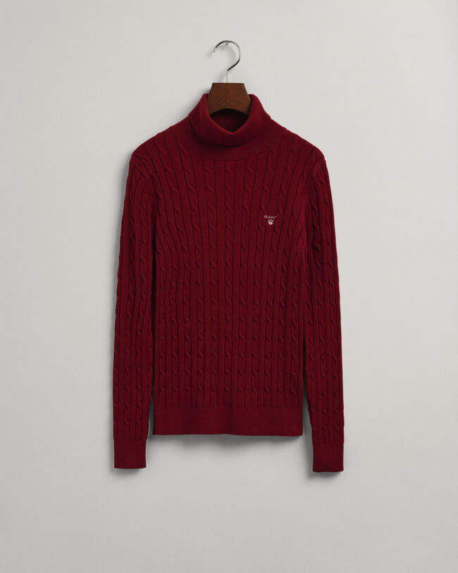 Stretch Cotton Cable Turtleneck