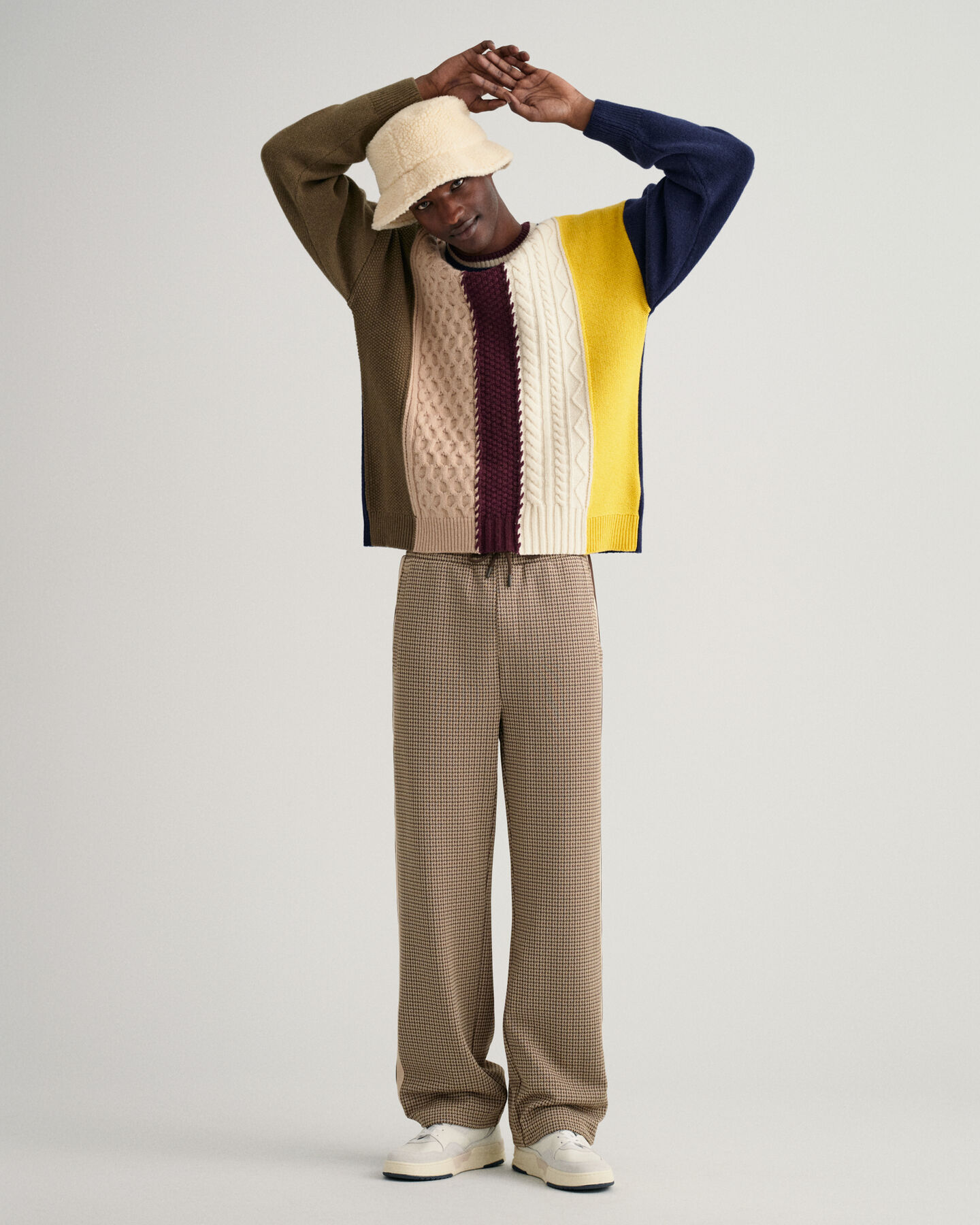 Patched Cable Crew Neck Sweater