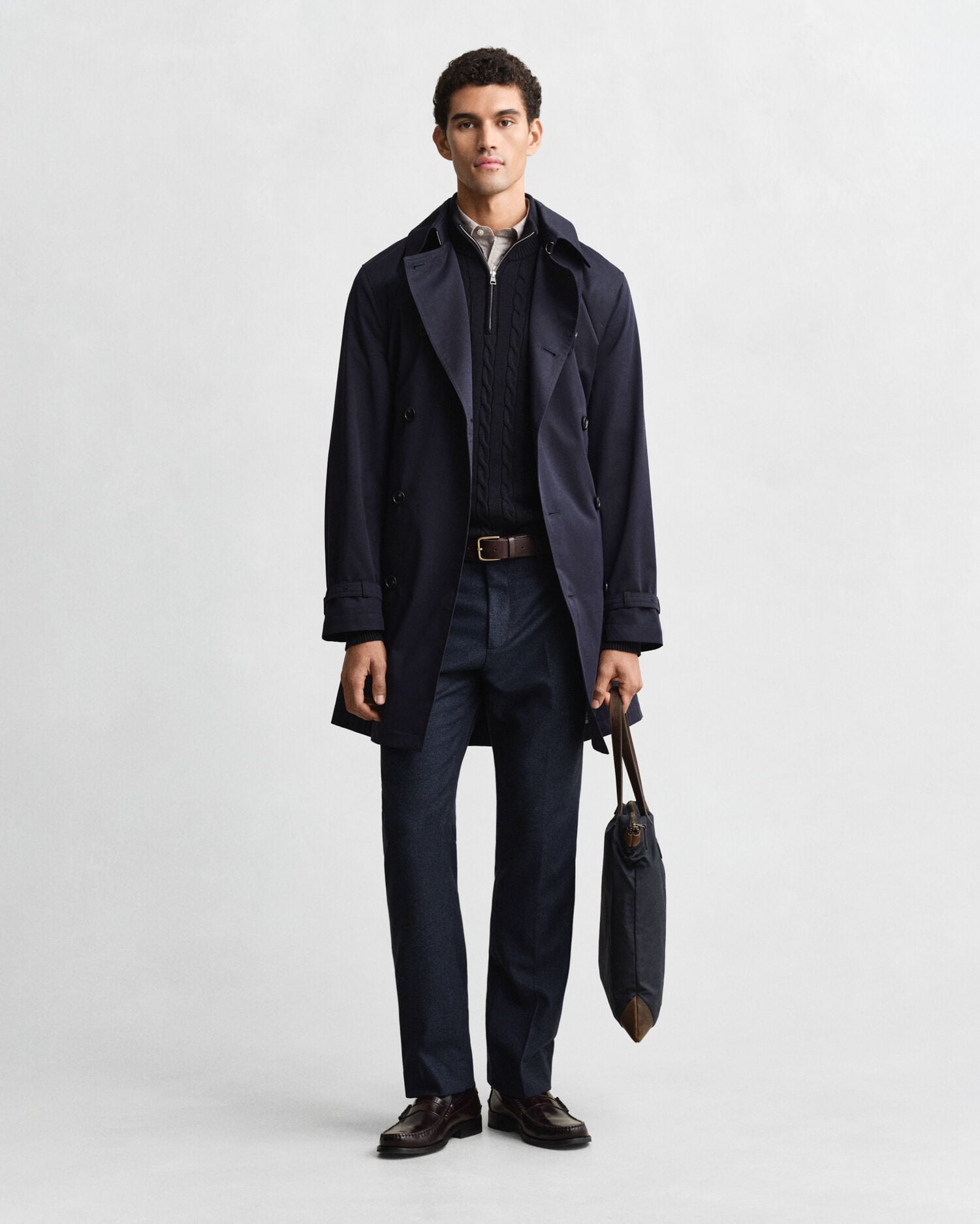 Cotton Blend Trench Coat — EVENING BLUE
