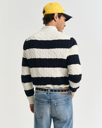 Striped Cotton Cable Knit Crew Neck Sweater