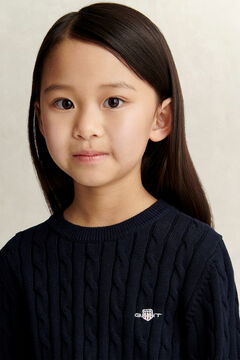 Girls Shield Cable Knit Sweater — EVENING BLUE 4