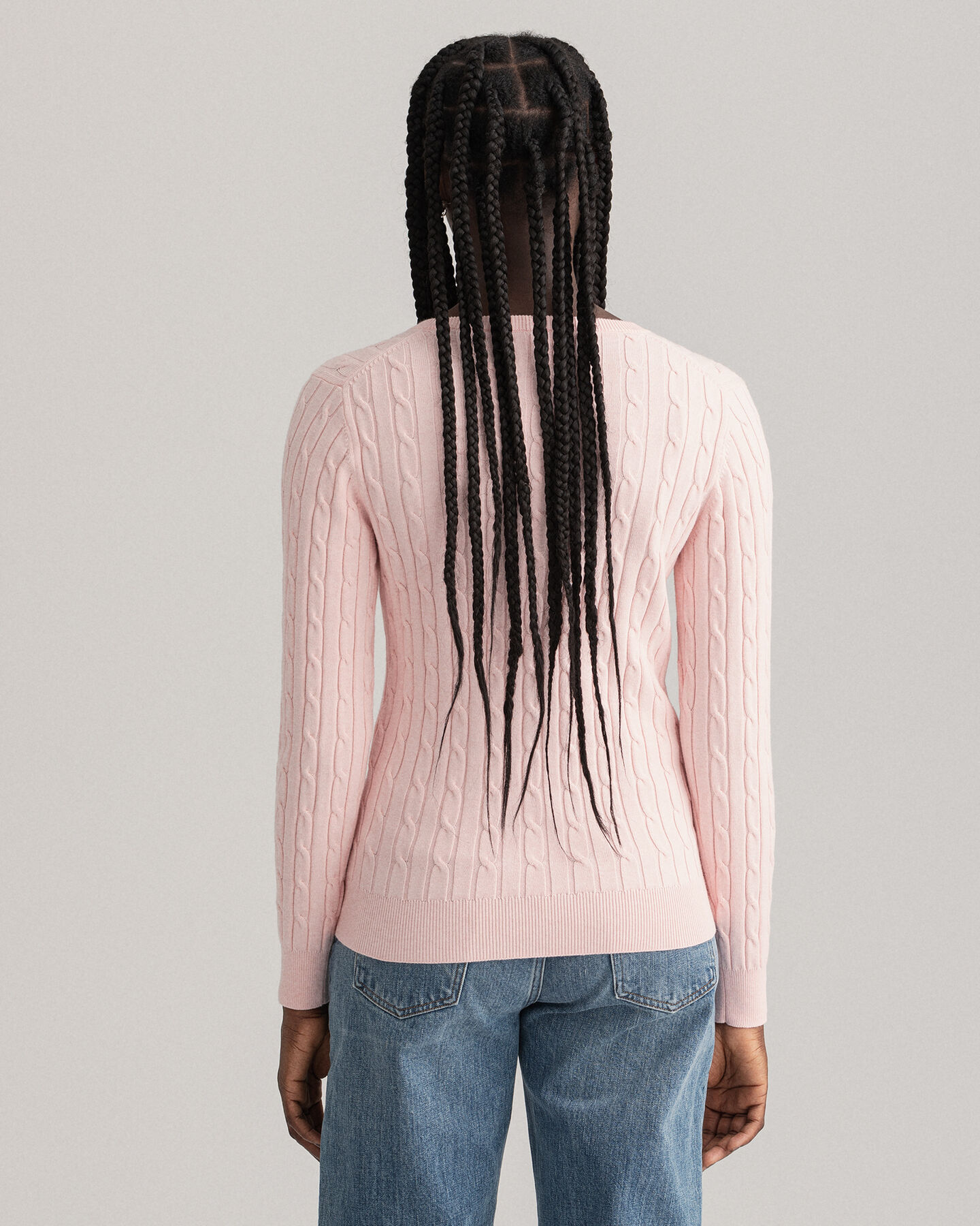 Stretch Cotton Cable V-Neck Sweater