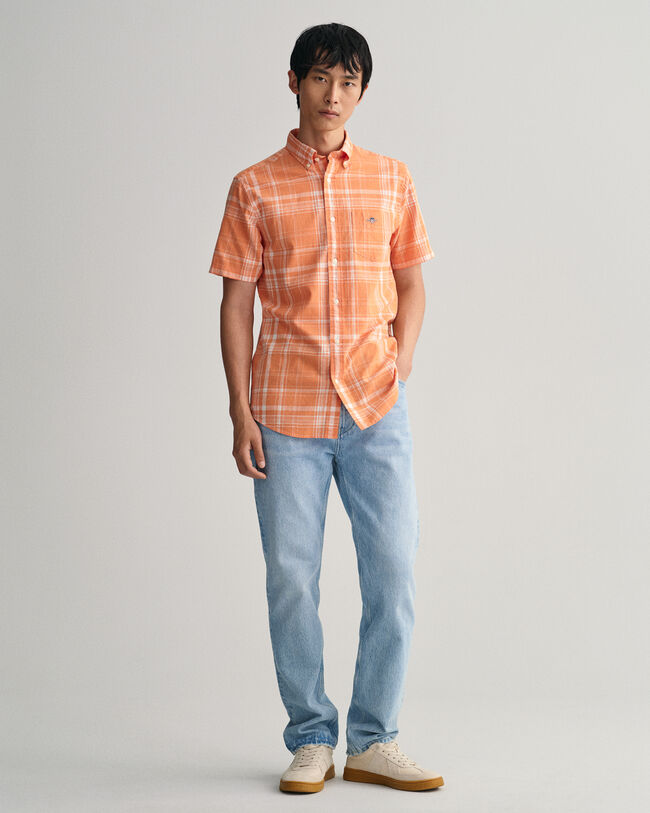 Regular Fit Check Cotton Linen Short Sleeve Shirt