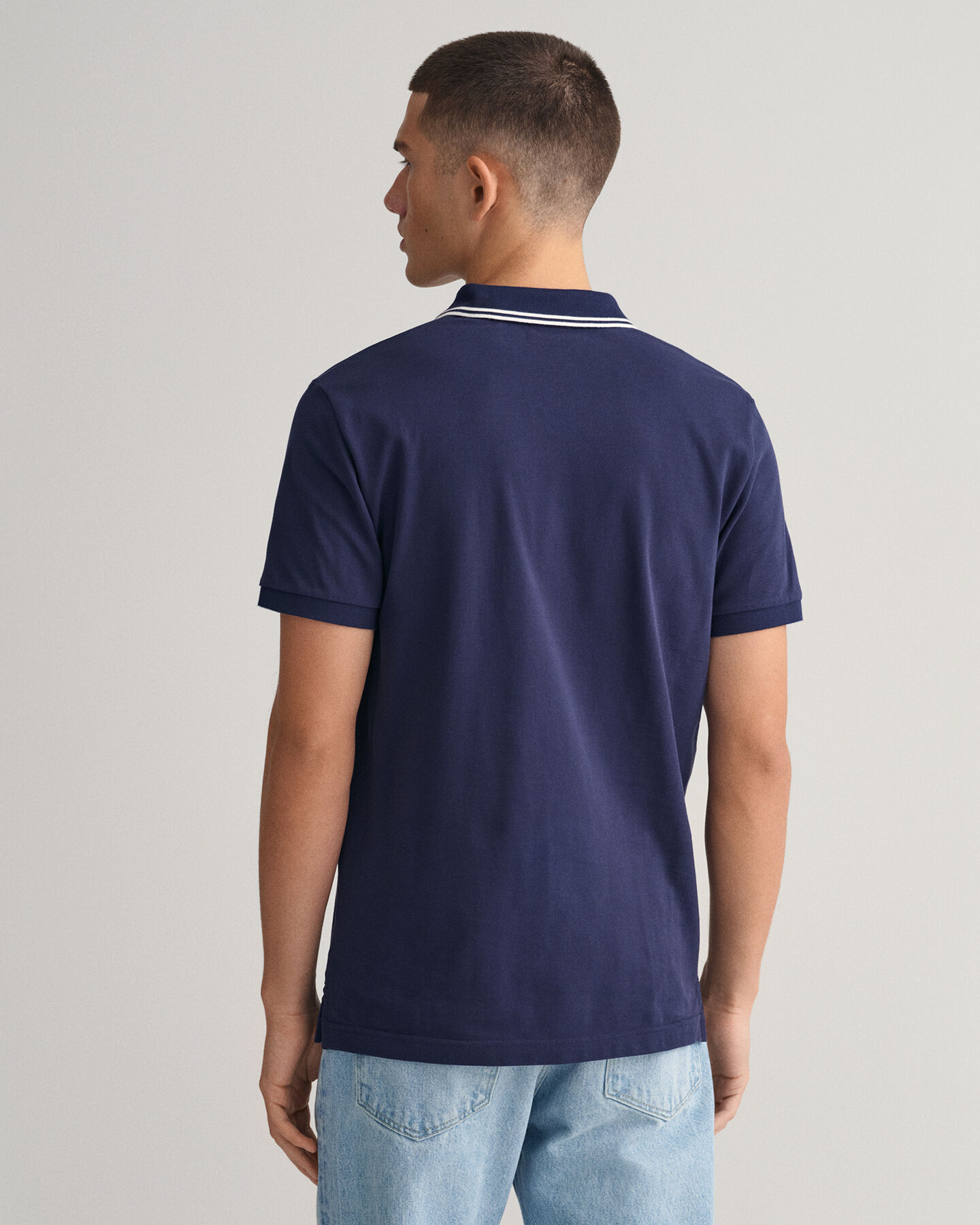 Striped Contrast Collar Piqu&eacute; Polo Shirt