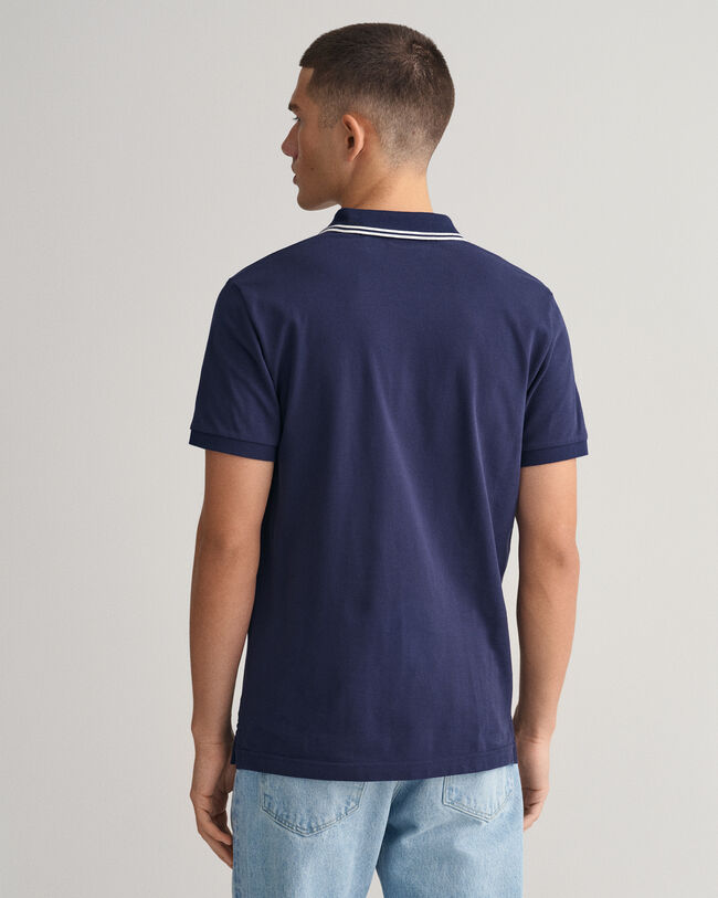 Striped Contrast Collar Piqu&eacute; Polo Shirt