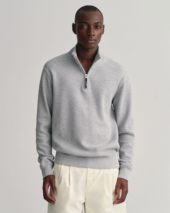 Waffle Texture Half-Zip Sweater