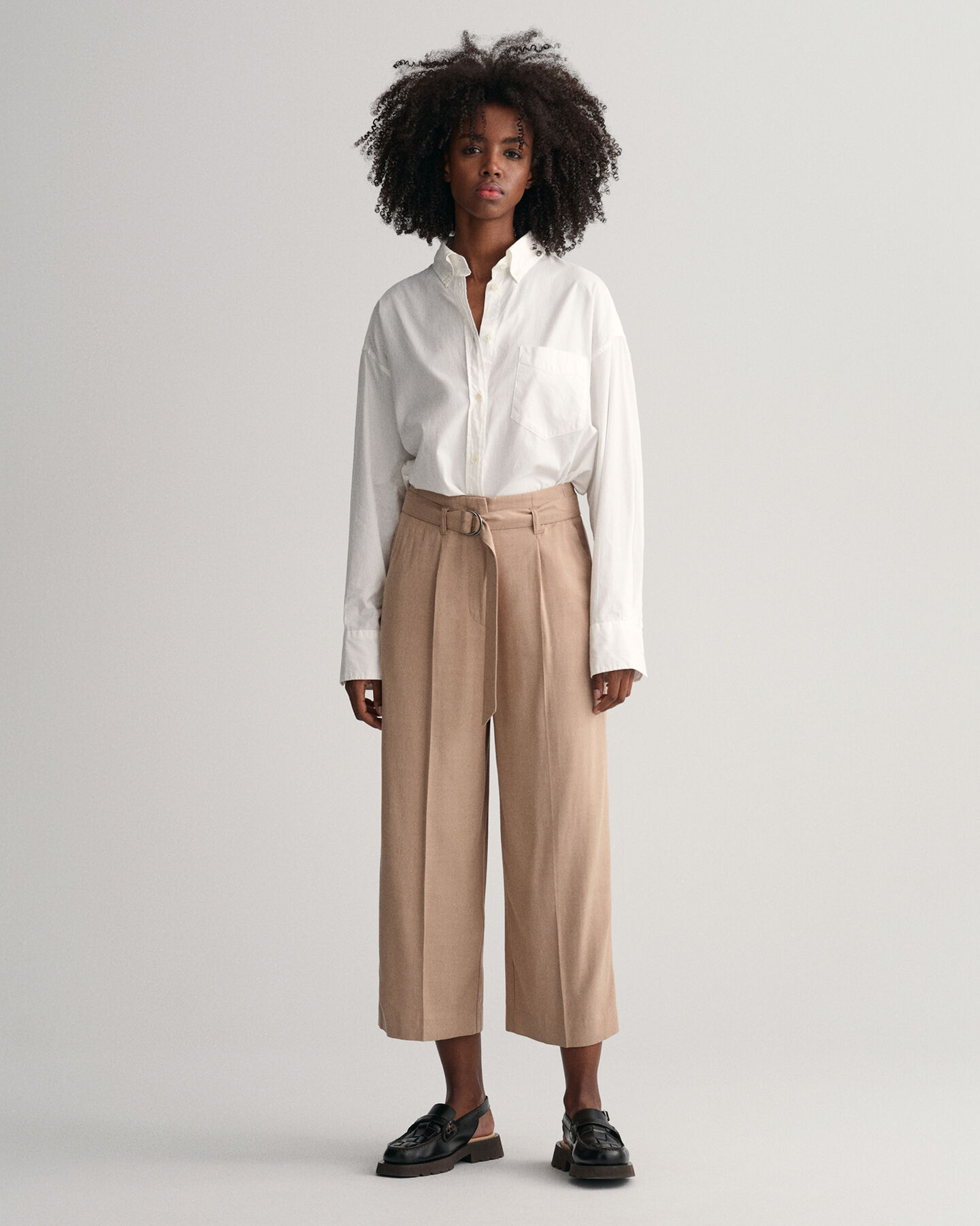 Wide Leg Cropped Belted Pants