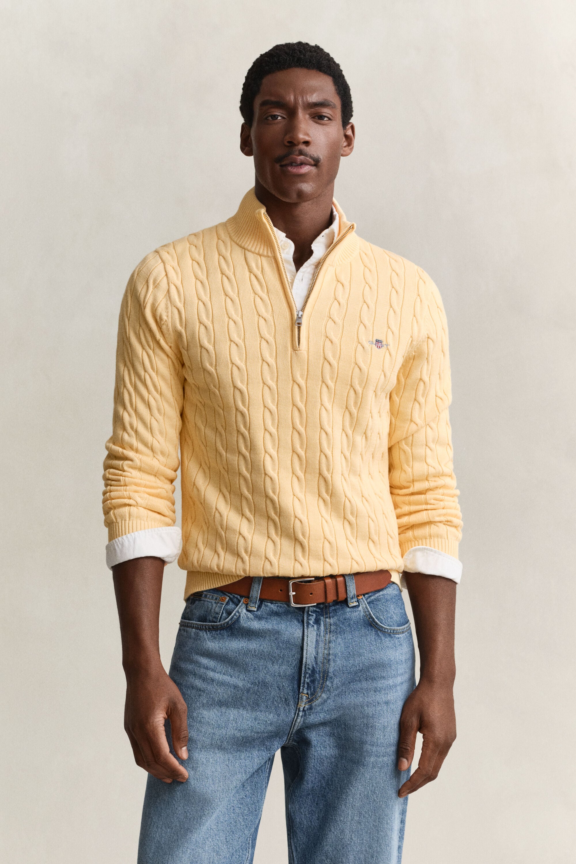 Cotton Cable Knit Half-Zip Sweater