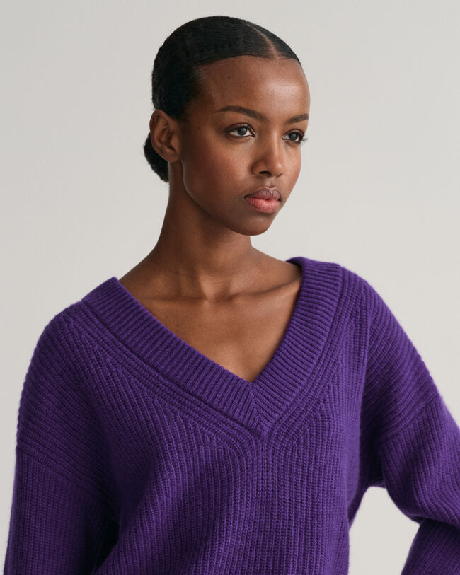 Wool Ribbed V-Neck Sweater