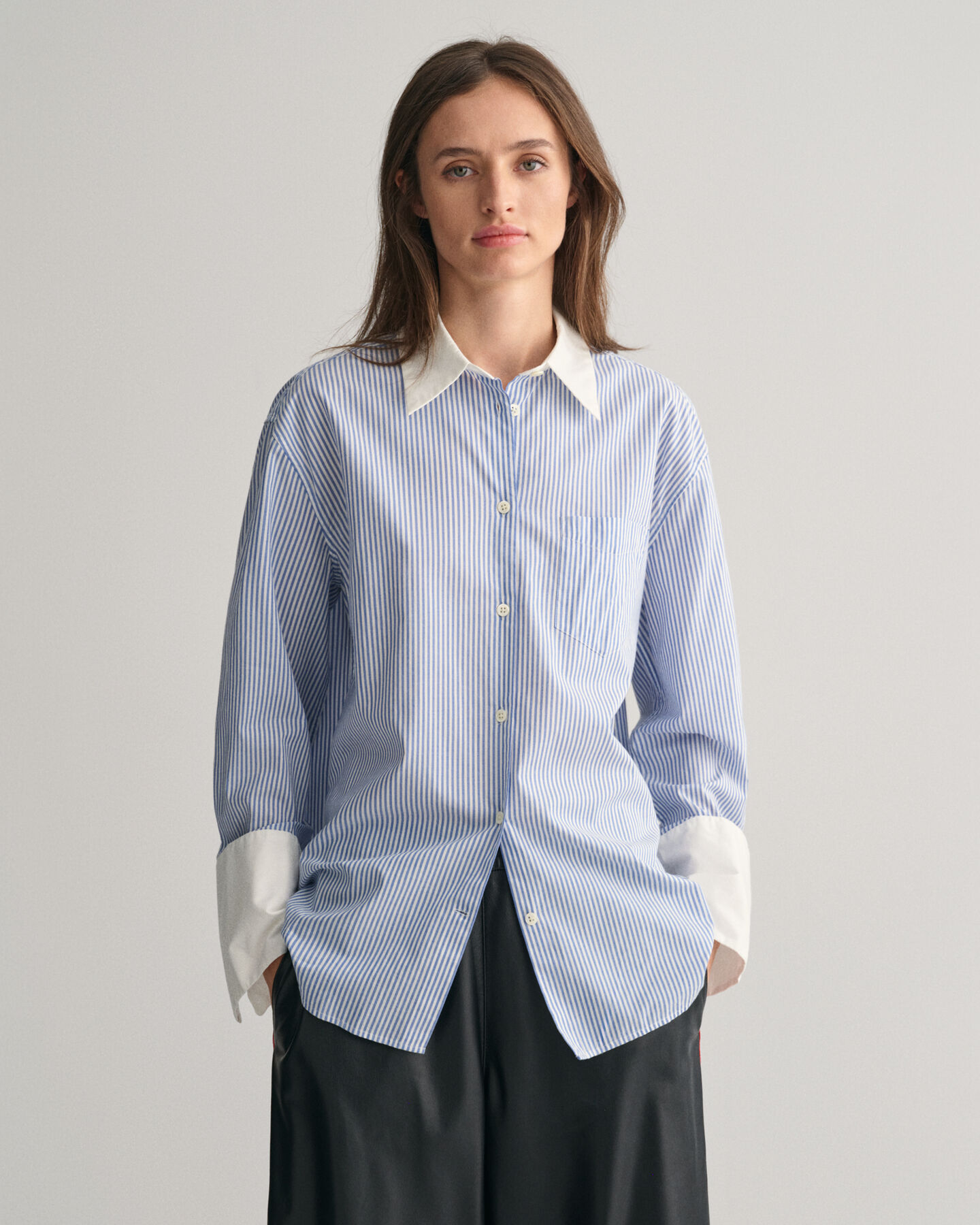 Relaxed Fit Striped Contrast Collar Shirt