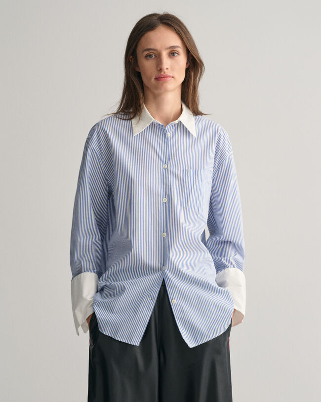 Relaxed Fit Striped Contrast Collar Shirt