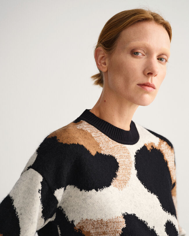 Leopard Intarsia Crew Neck Sweater