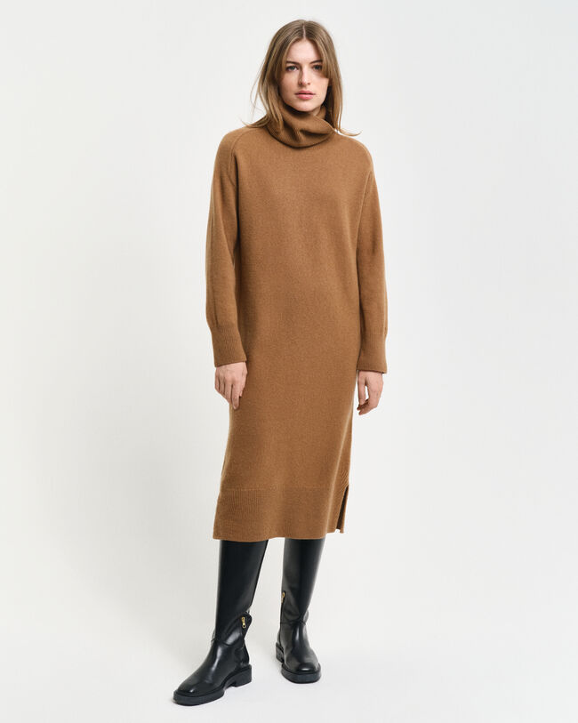 Herringbone Detail Turtleneck Dress