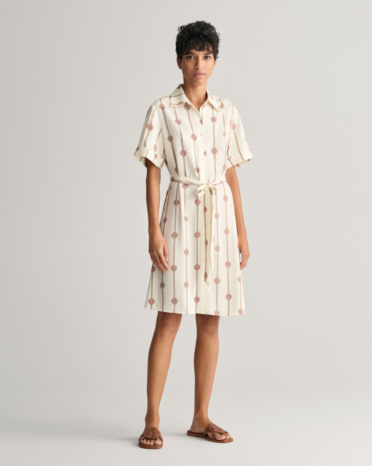Printed Short Sleeve Shirt Dress