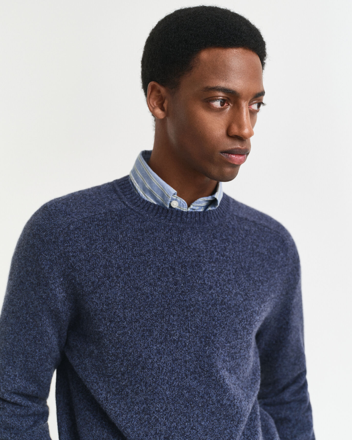 Wool Blend Mouliné Crew Neck Sweater