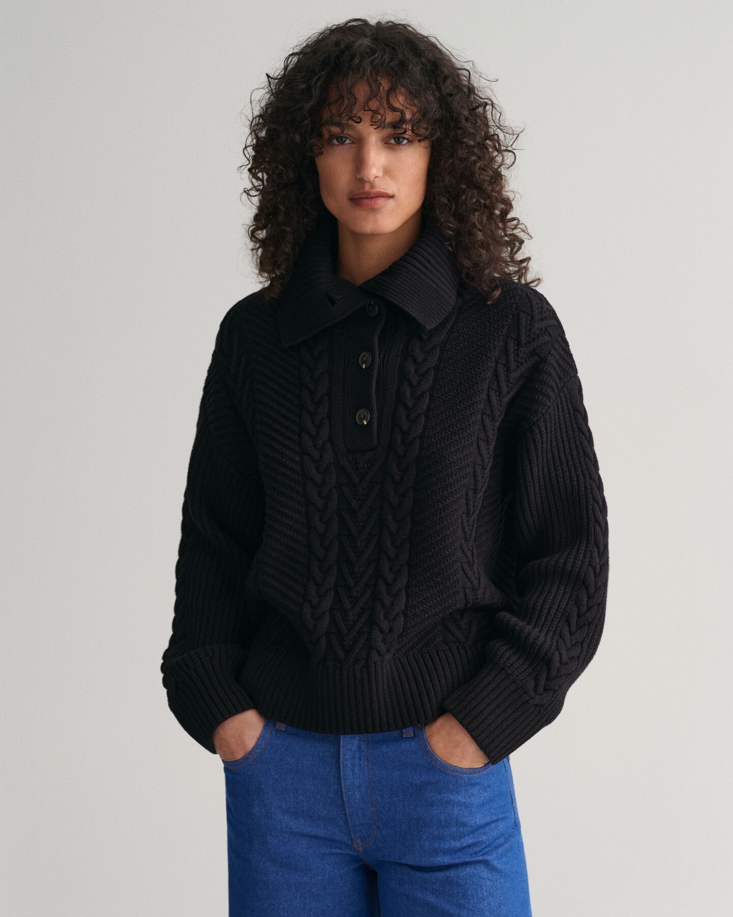 Cable Knit Buttoned Turtleneck Sweater
