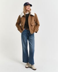 Stretch Cotton Cable Knit Crew Neck Sweater