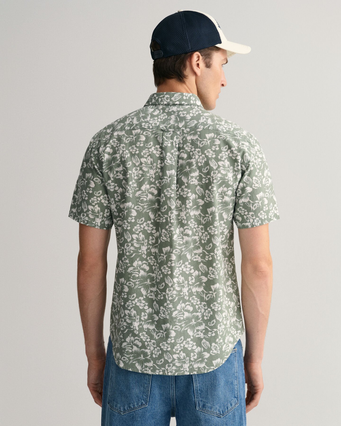 Regular Fit Floral Print Cotton Linen Short Sleeve Shirt