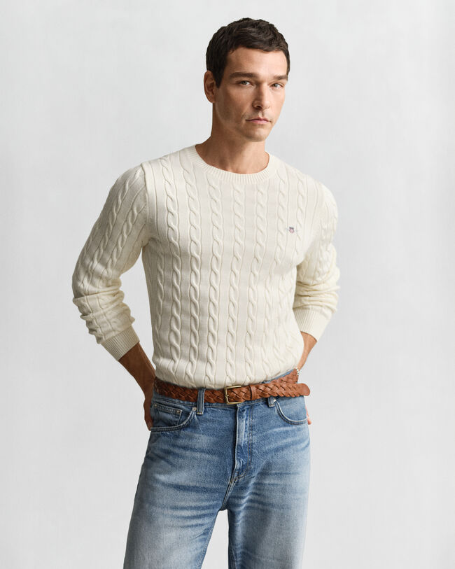 Cotton Cable Knit Crew Neck Sweater