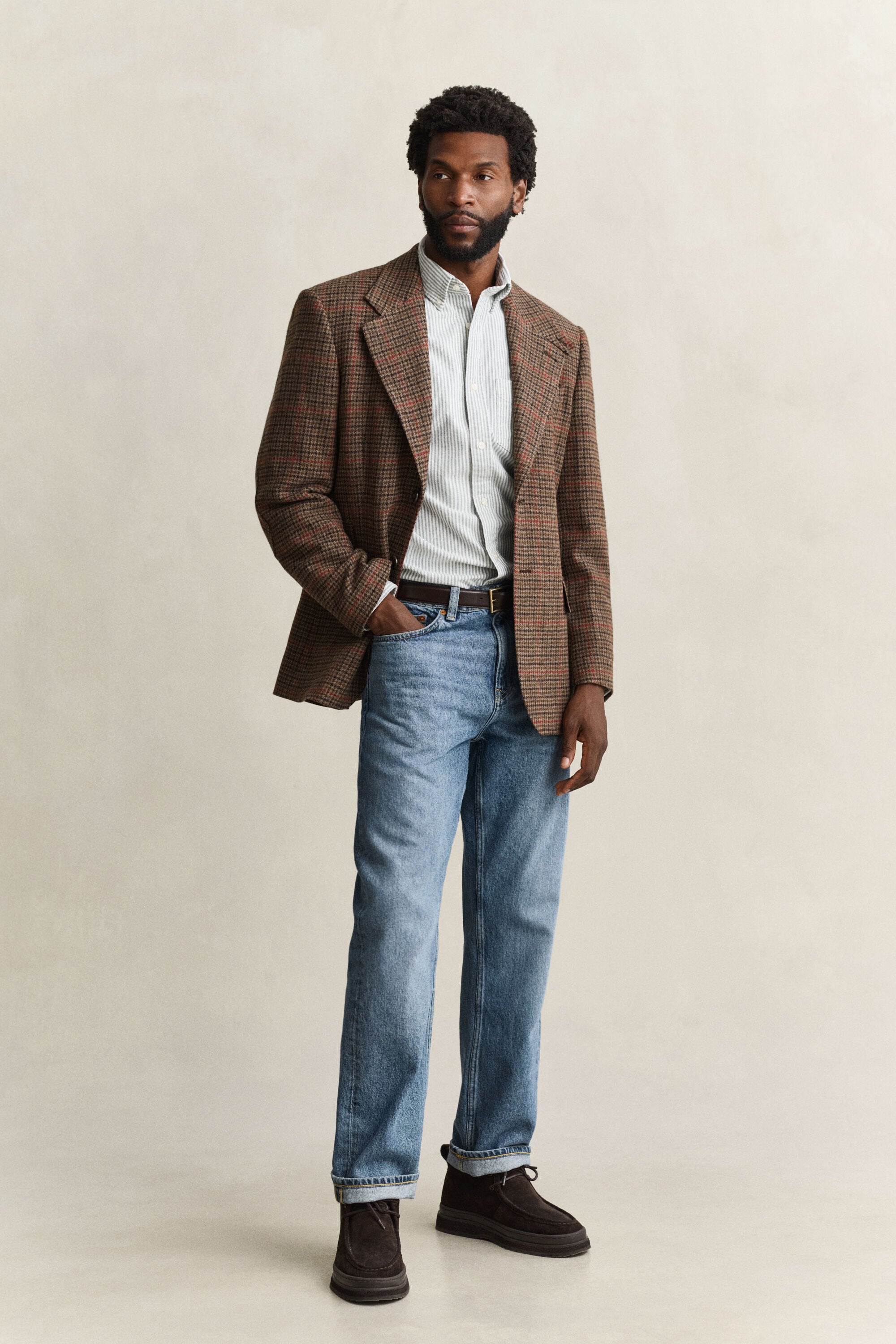 Striped Brushed Oxford Shirt — DARK EMERALD