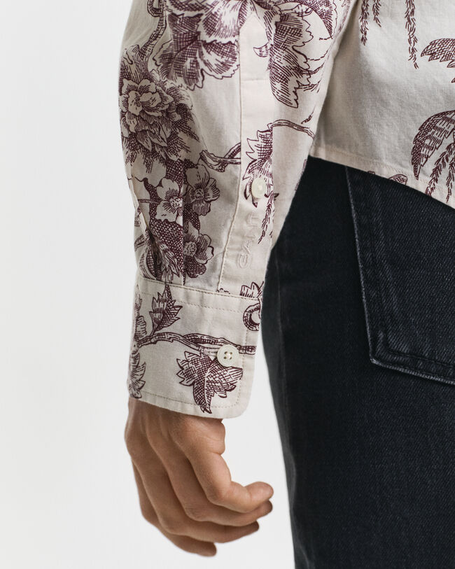 Regular Fit Tree Printed Cotton Voile Shirt