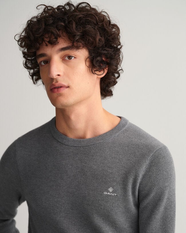 Cotton Piqu&eacute; Crew Neck Sweater