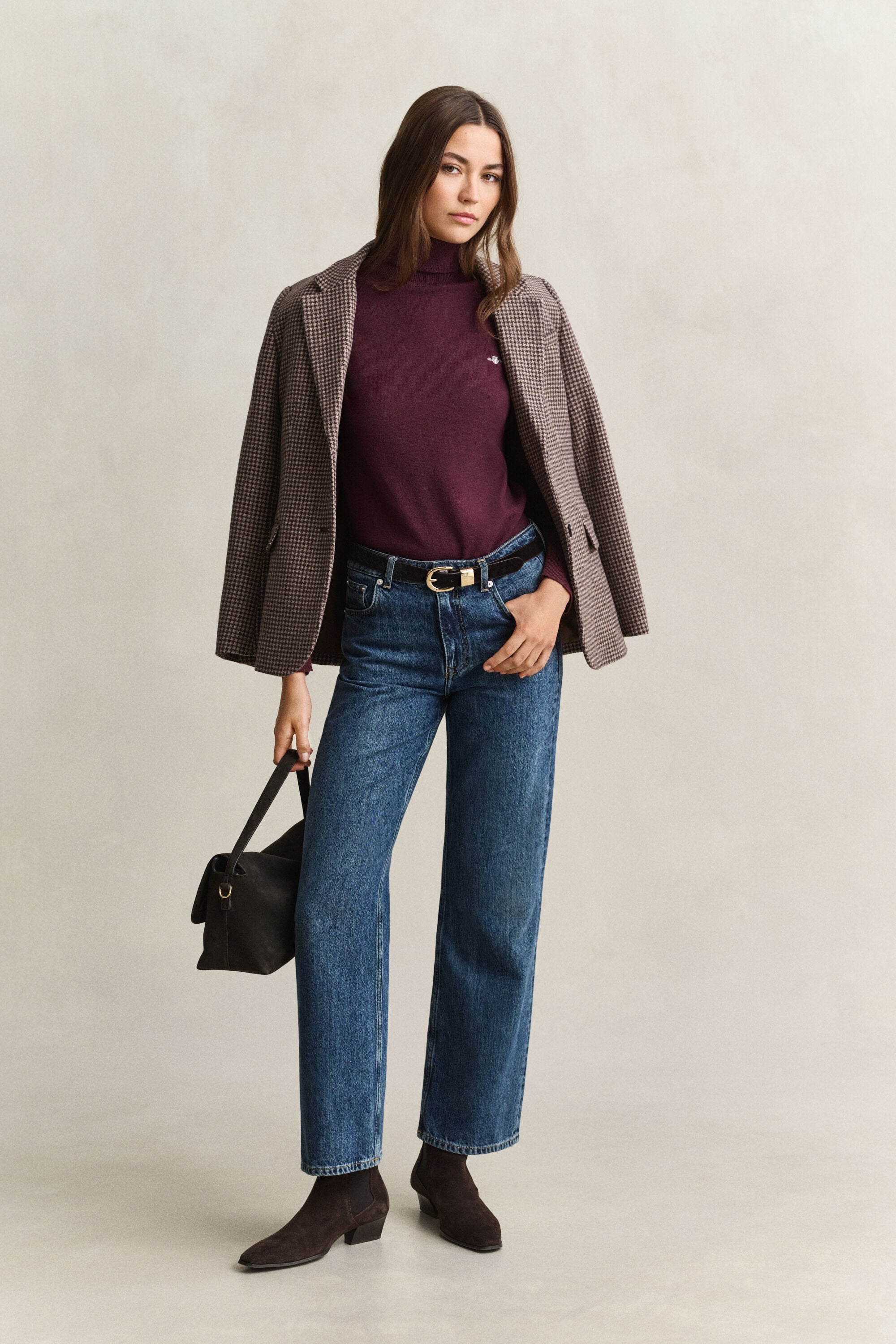 Wool Cotton Turtleneck Sweater — DARKENED WINE
