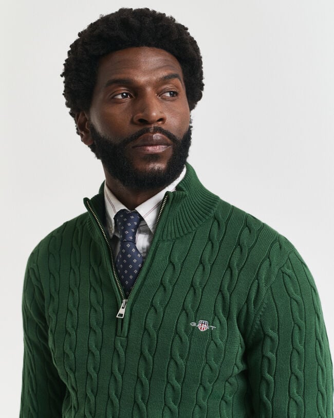Cotton Cable Knit Half-Zip Sweater