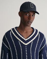 Pinstripe Collegiate V-Neck Sweater