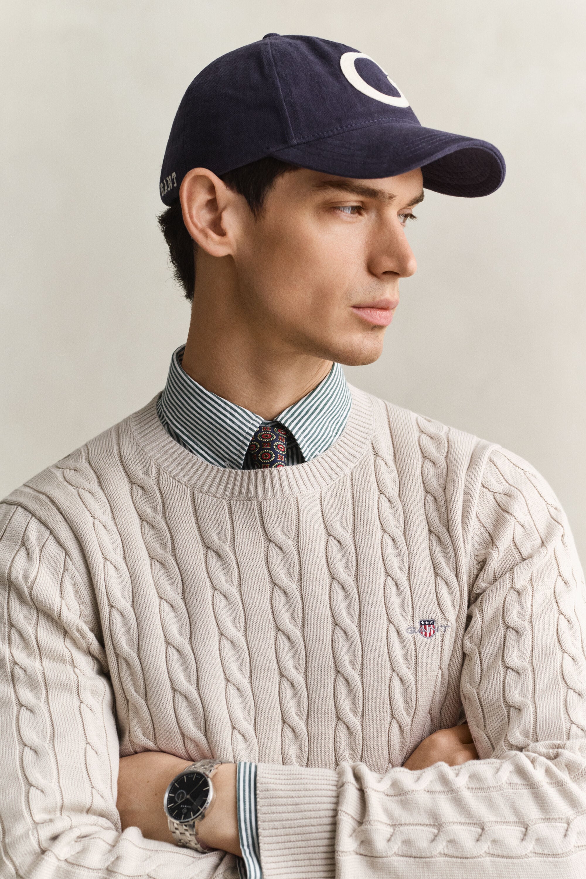 Cotton Cable Knit Crew Neck Sweater