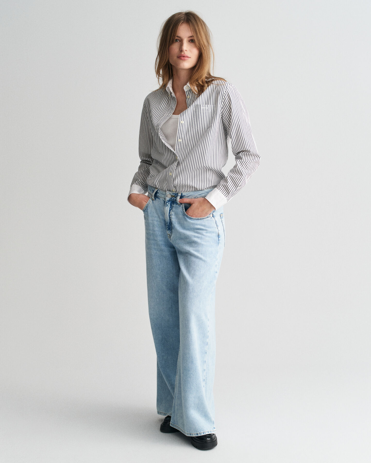 Regular Fit Contrast Collar Striped Shirt