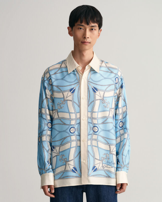 Relaxed Fit Sailing Print Silk Shirt