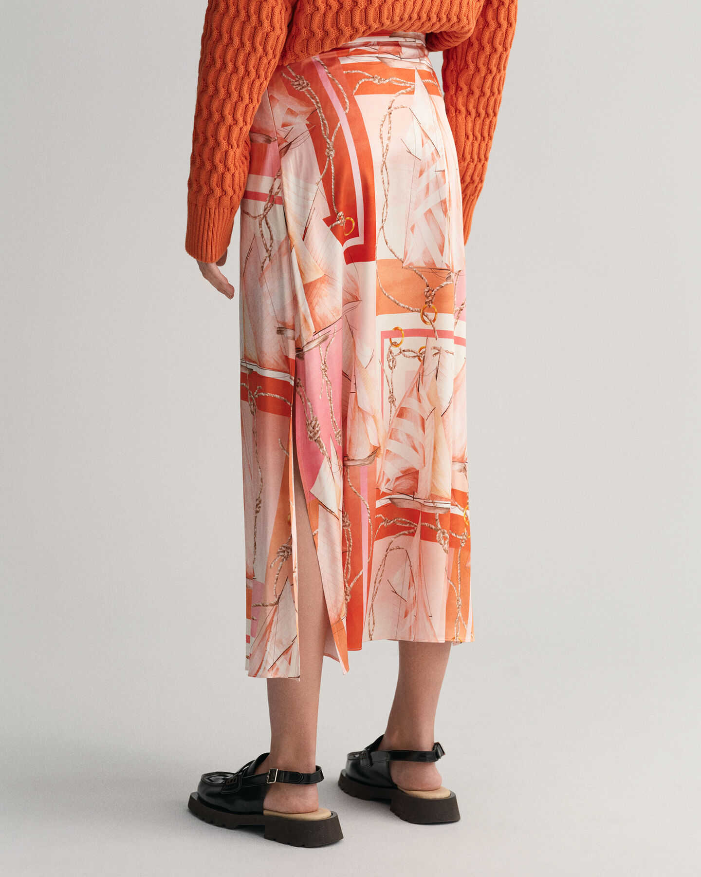 Sailing Print Silk Maxi Skirt