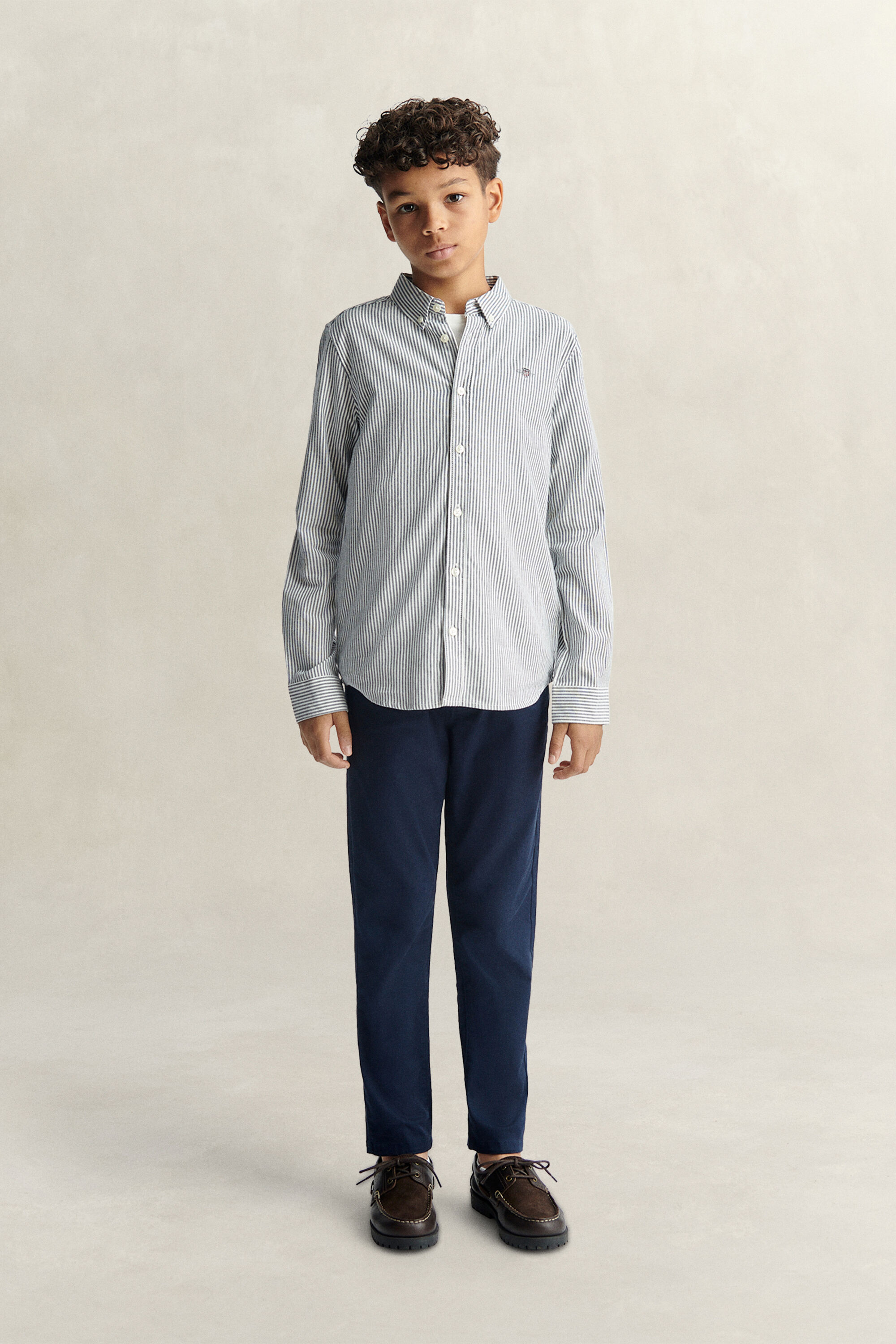 Teen Boys Shield Striped Oxford Shirt — EVENING BLUE