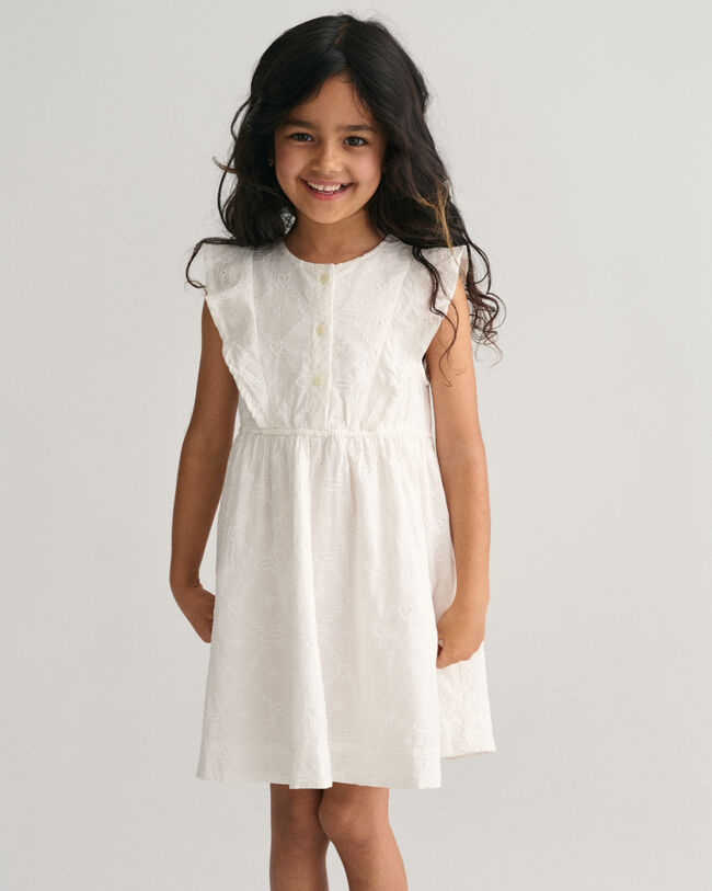 Girls Frilly Broderie Anglaise Dress