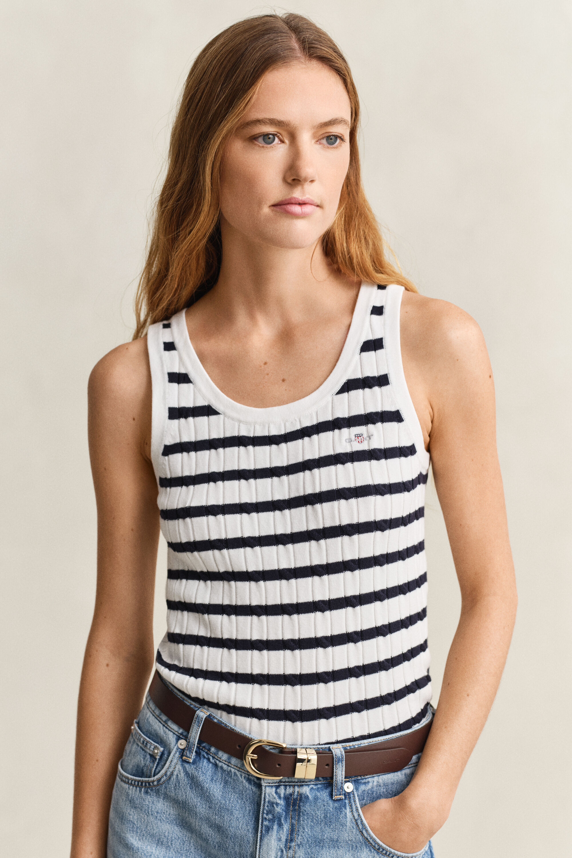 Striped Cable Knit Tank Top