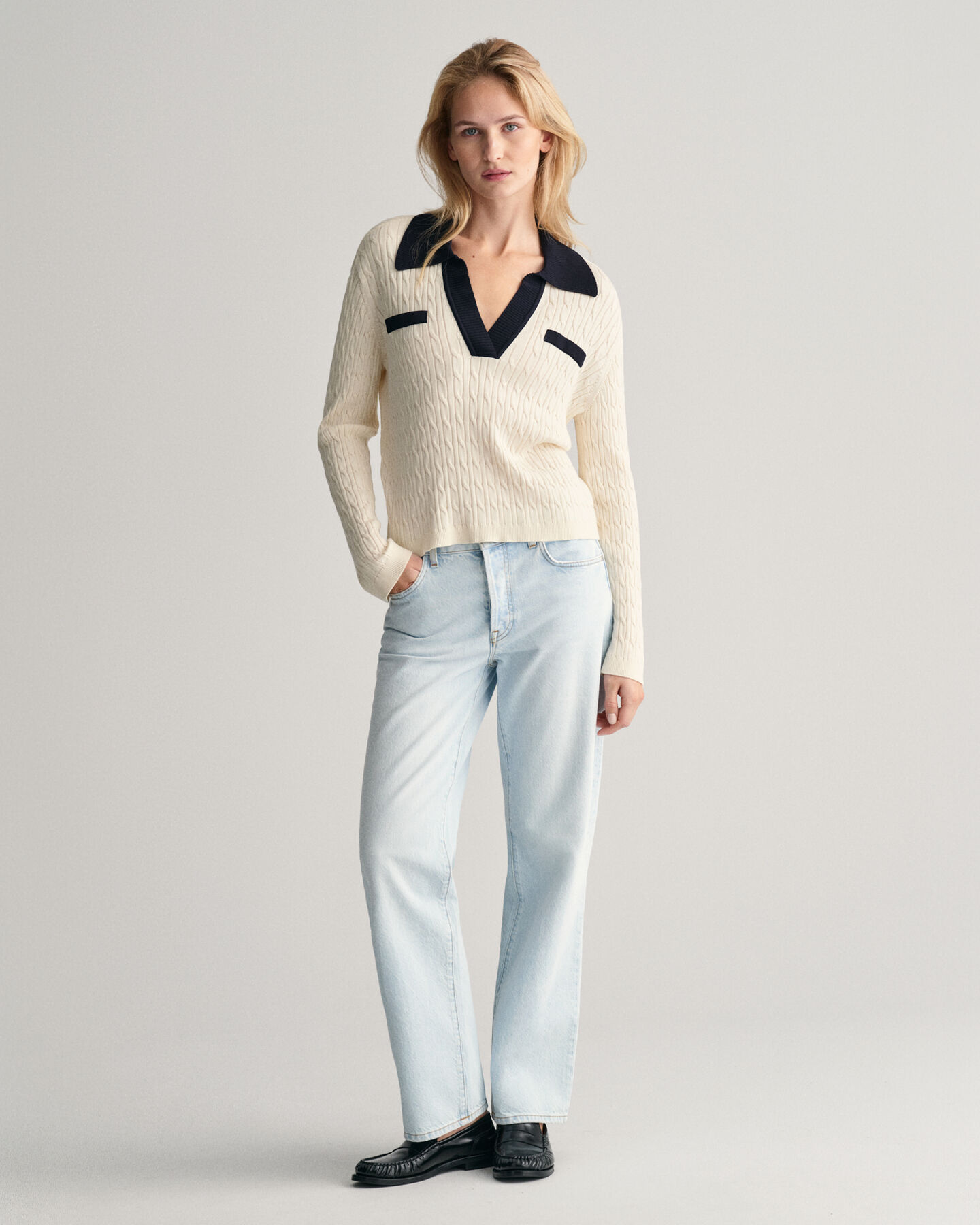 Cable Knit Polo Sweater