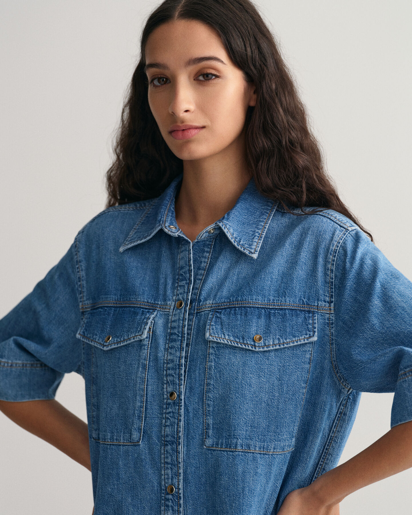 Denim Short Sleeve Shirt Dress